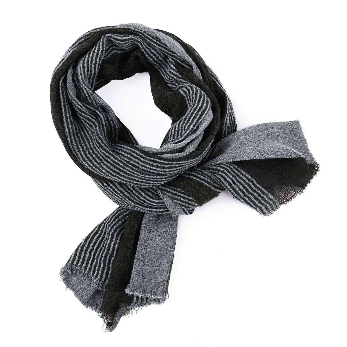 GERINLY Cotton-Linen Men Scarves Stripe Crinkle 75cm x 180cm | Reversible Summer Wrap for Travel & Casual Wear - view 4