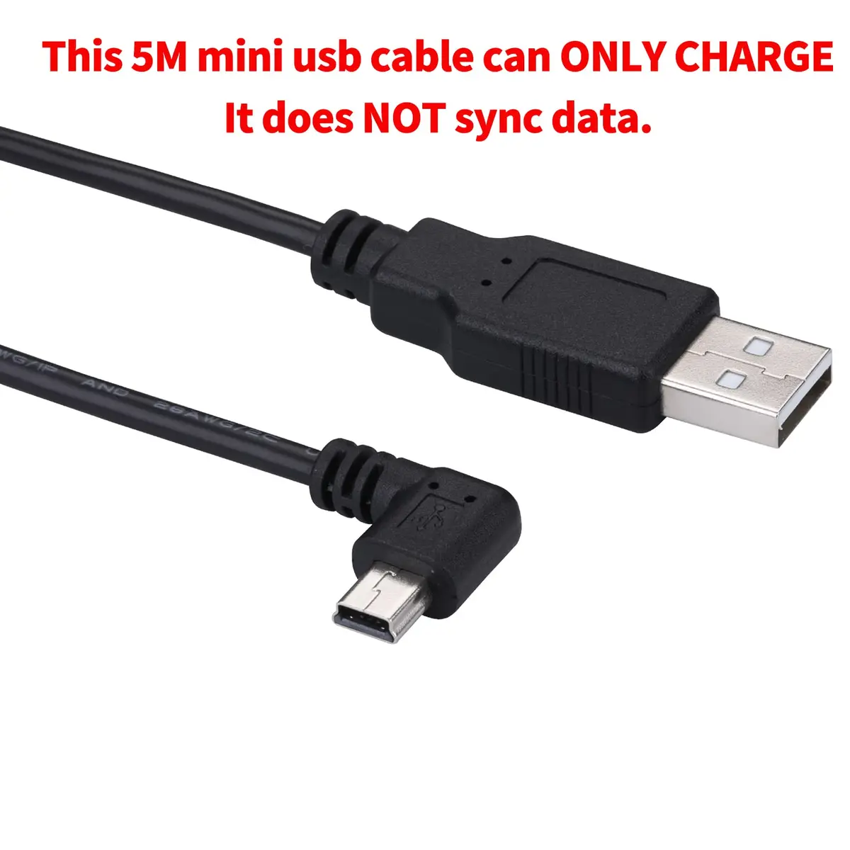 LARRITS Mini-USB Power Cable 5M (16.4ft) Right-Angle | Charging-Only for Dash Cam & GPS - view 2