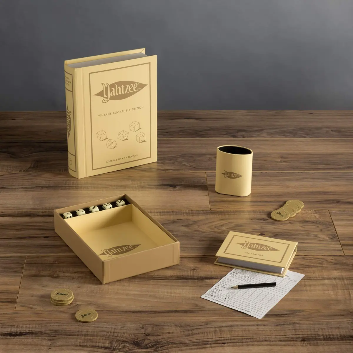 WS Game Company Yahtzee Vintage Bookshelf Edition Classic Dice Game Set | Elegant Decor & Fun - view 3
