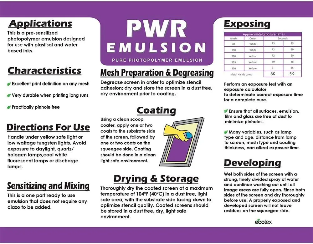 Ecotex® PWR Screen Printing Emulsion - 128 Fl Oz | Water & Plastisol Ink Ready, Ultra-Fast, Durable, Made in USA - view 7