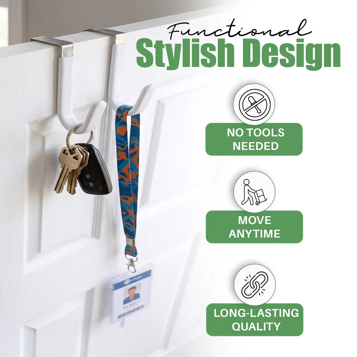Evelots Over the Door Hooks, 2 Pack Heavy Duty Coat, Hat & Towel Hangers | Rust-Resistant Stainless Steel, Fits Doors up to 2 Inches Thick - view 2