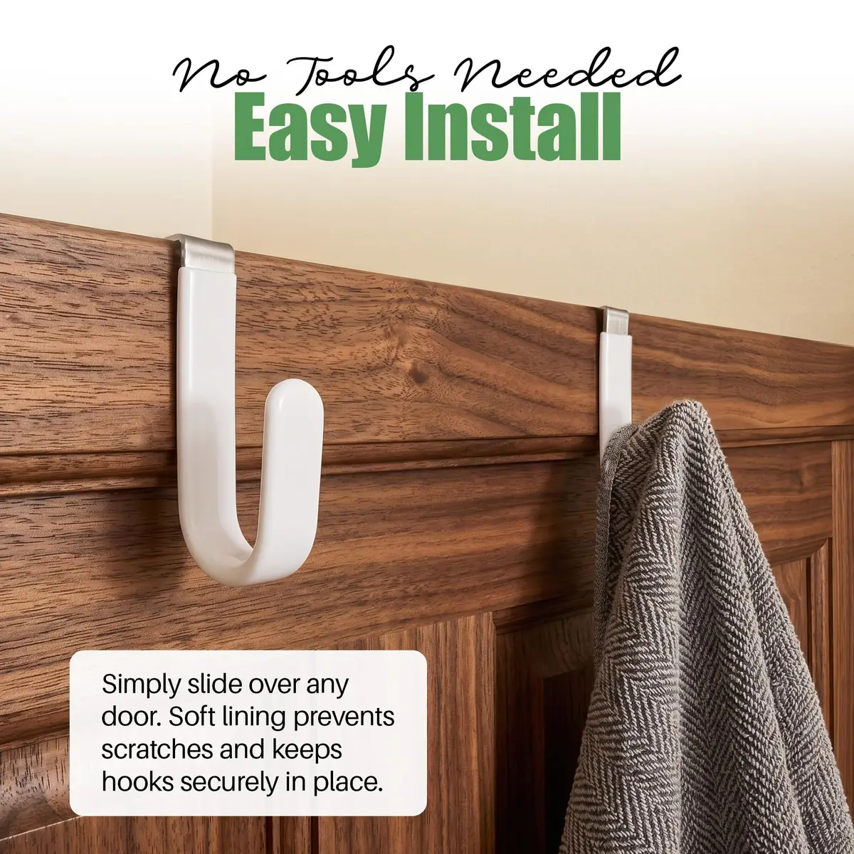 Evelots Over the Door Hooks, 2 Pack Heavy Duty Coat, Hat & Towel Hangers | Rust-Resistant Stainless Steel, Fits Doors up to 2 Inches Thick - view 3