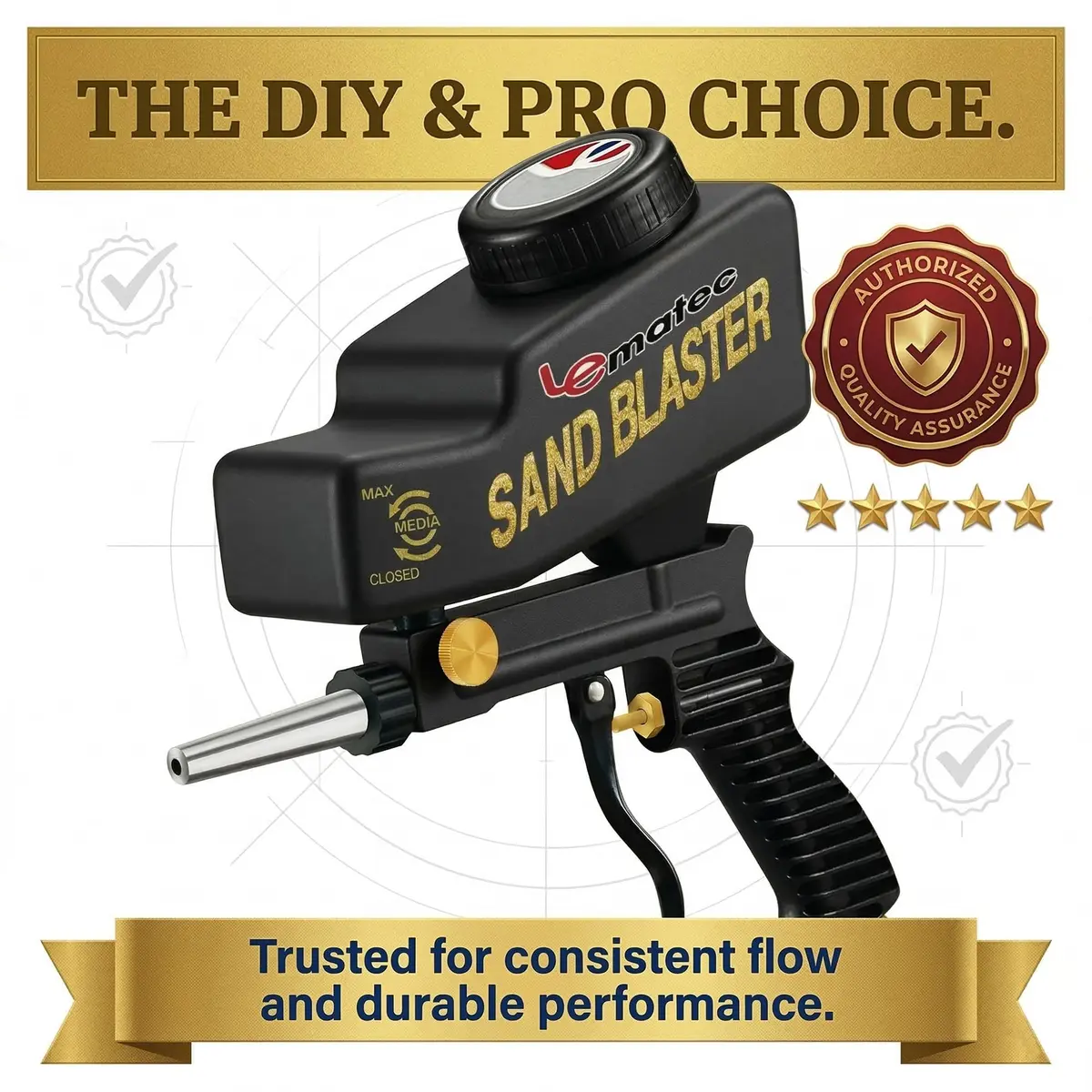 LE LEMATEC Portable Sand Blaster Gun Kit, Pneumatic Tool for Rust Removal | Precision, Dry Air Compatible (110-120 PSI, 4 CFM) - view 8