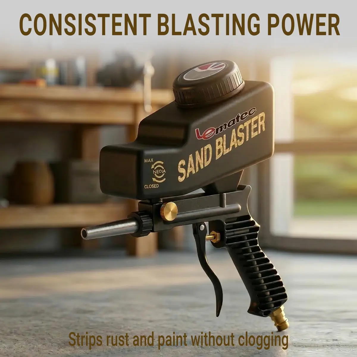 LE LEMATEC Portable Sand Blaster Gun Kit, Pneumatic Tool for Rust Removal | Precision, Dry Air Compatible (110-120 PSI, 4 CFM) - view 2