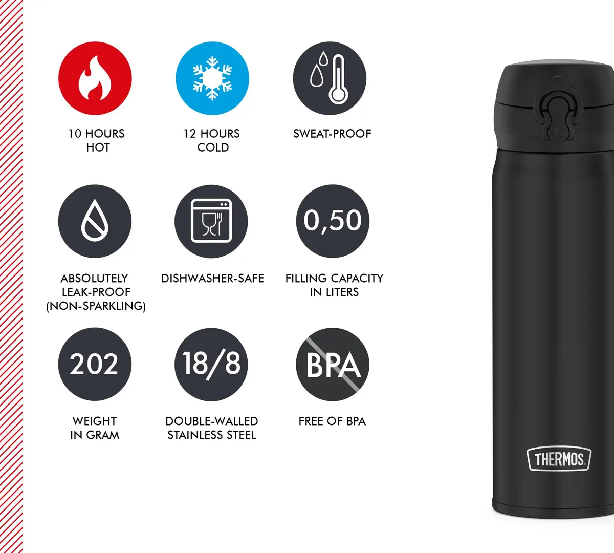 THERMOS Ultralight Insulated Flask 500ml (16.9 Fl Oz) | Keeps Hot 12 Hrs, Cold 24 Hrs, 202g - view 5