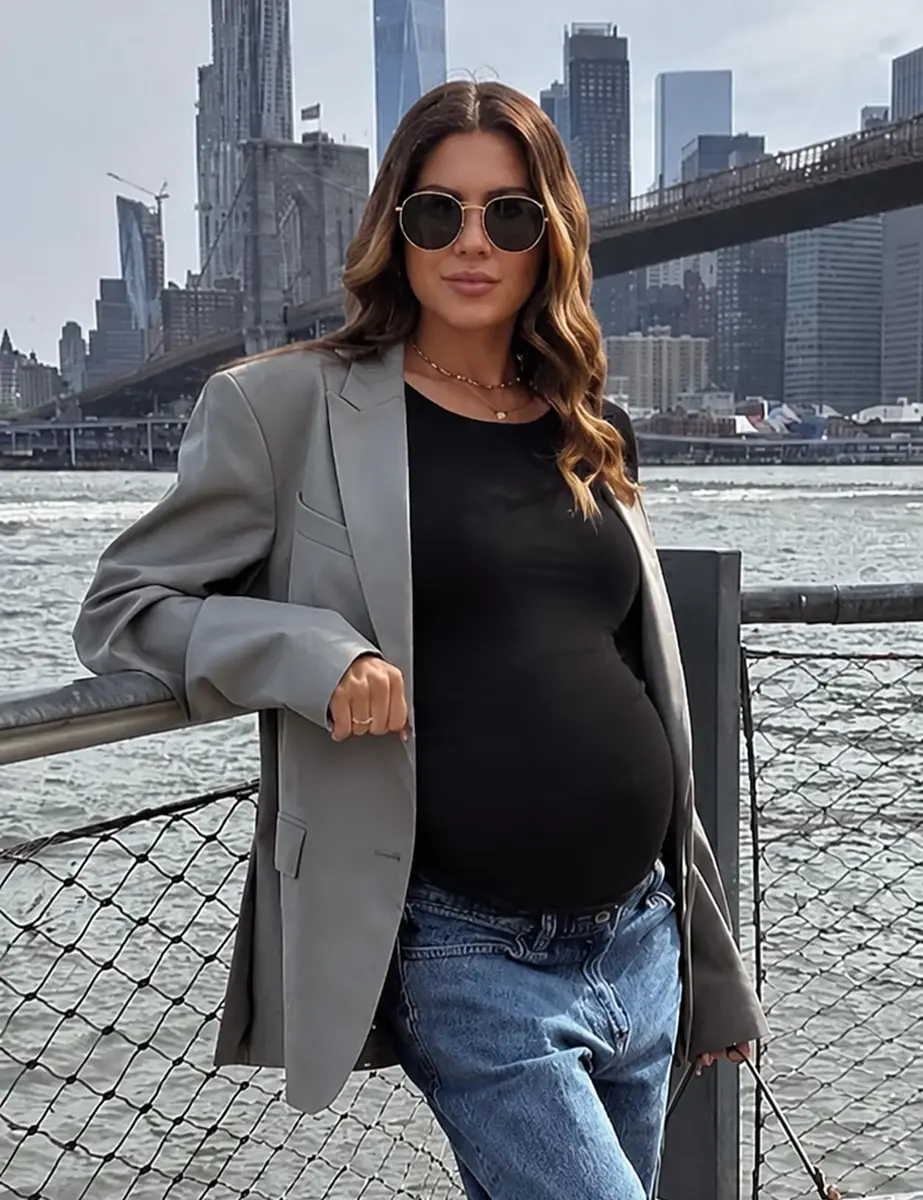 Bhome Maternity Shirt Long Sleeve Basic Top Ruch Sides Bodycon Tshirt for Pregnant Women Black S | Soft, Breathable, Flexible Fit - view 6