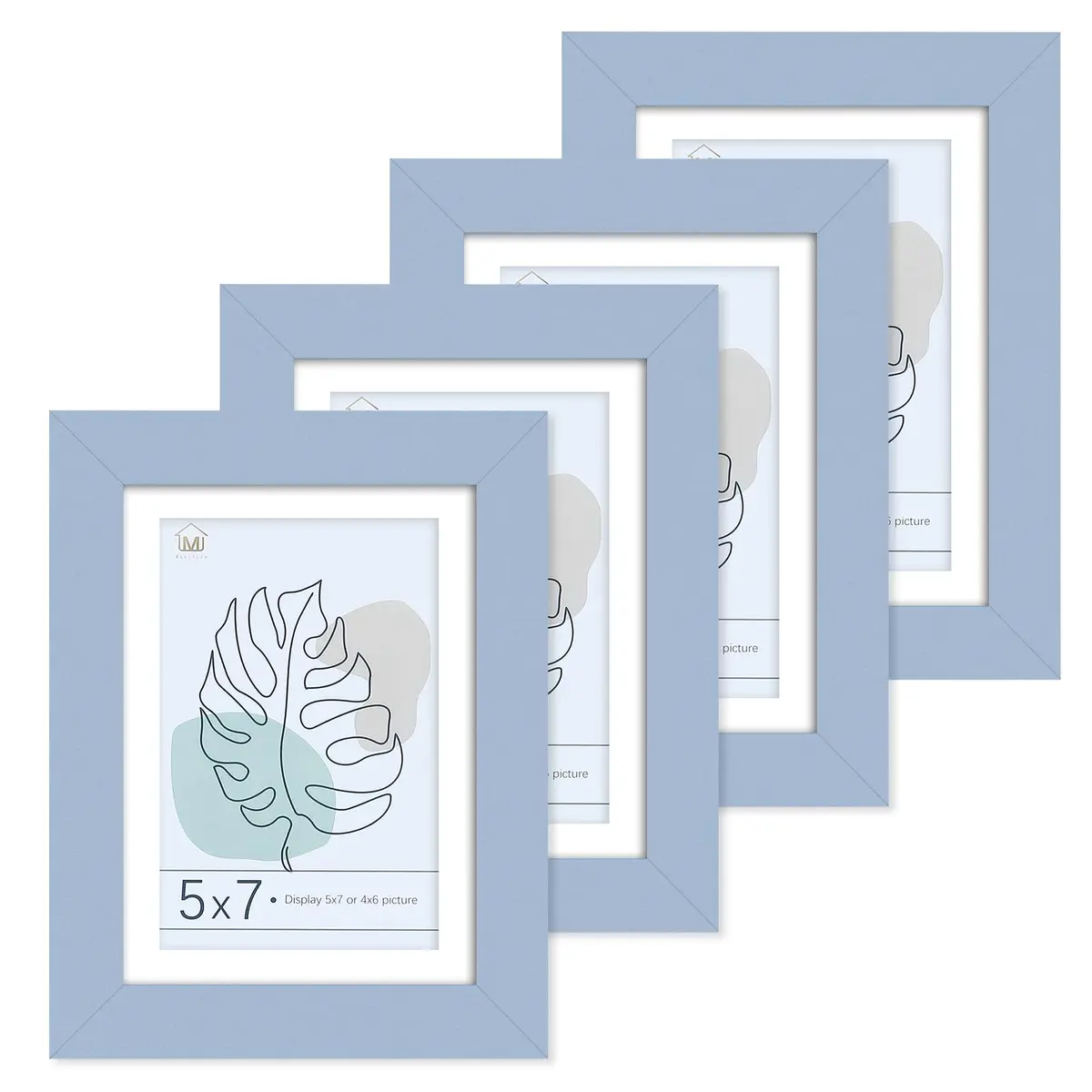Muzilife Blue 5x7 Wood Picture Frame with Mat, Real Glass Cover, 4 Pack | Classic Rustic Wall & Tabletop Frame - main product image
