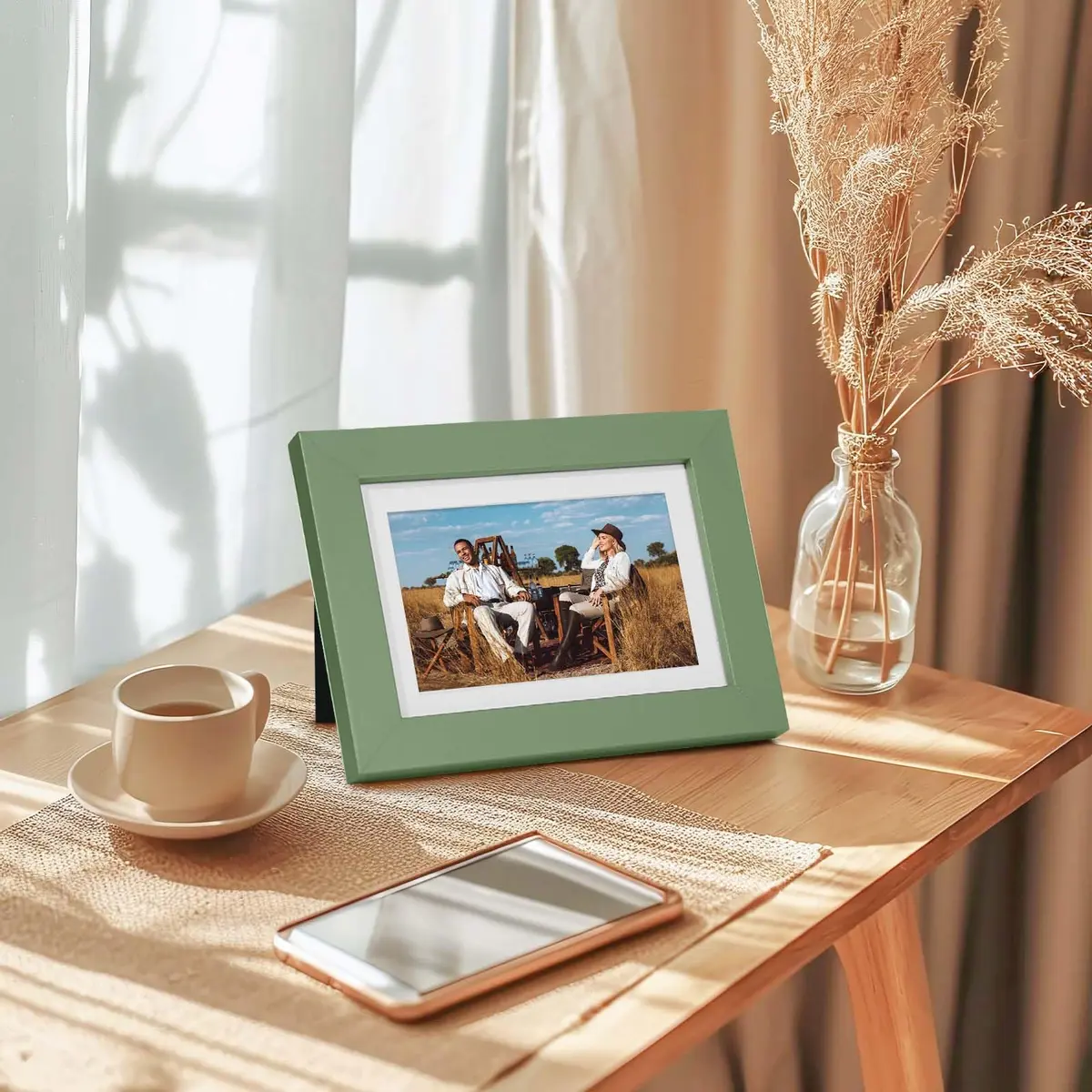 Muzilife Green 5x7 Wood Picture Frame with Mat, Real Glass Cover, 4 Pack | Classic Rustic Design for Wall & Tabletop Display - view 5