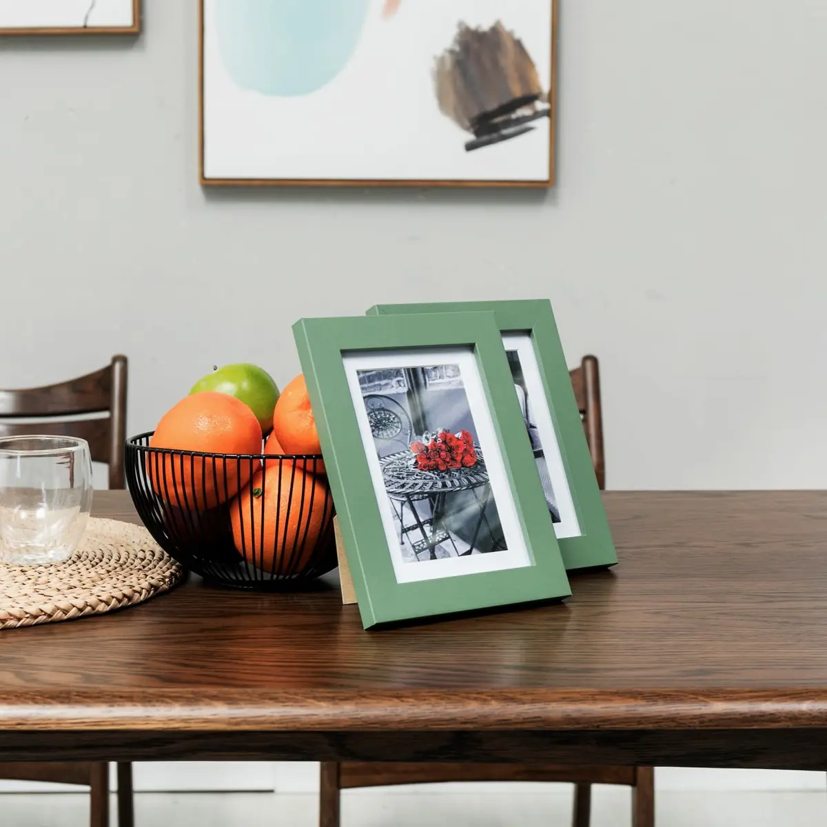 Muzilife Green 5x7 Wood Picture Frame with Mat, Real Glass Cover, 4 Pack | Classic Rustic Design for Wall & Tabletop Display - view 7