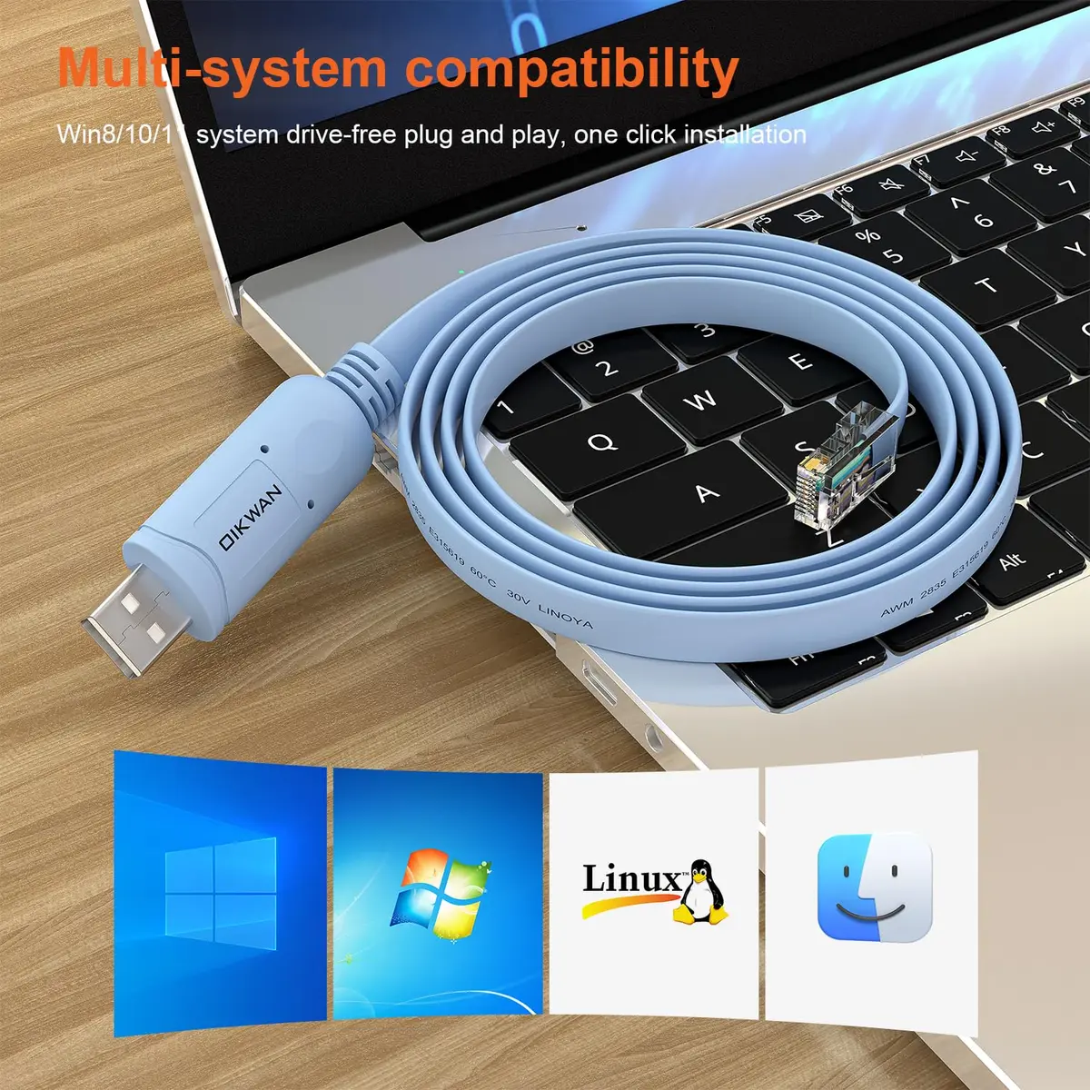 OIKWAN USB to RJ45 Console Cable 1.8m (6ft) Blue | Network Device Configuration Cable - view 7