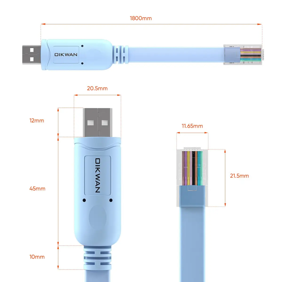 OIKWAN USB to RJ45 Console Cable 1.8m (6ft) Blue | Network Device Configuration Cable - view 9
