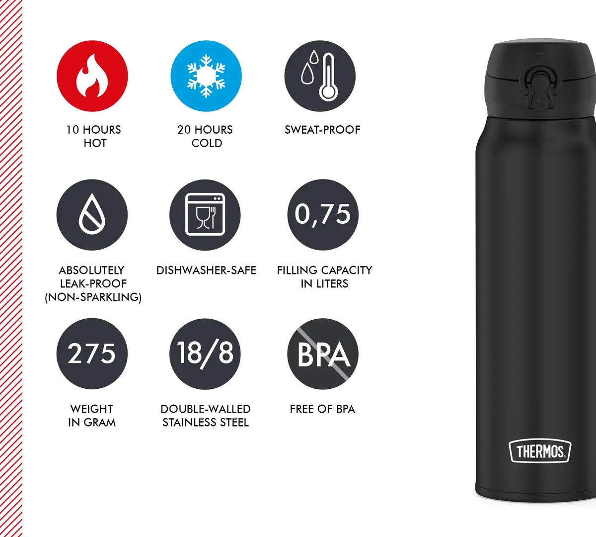 THERMOS Ultralight Insulated Flask 750 ml (25.4 Fl Oz) | Keeps Hot 10 Hrs, Cold 20 Hrs - view 5