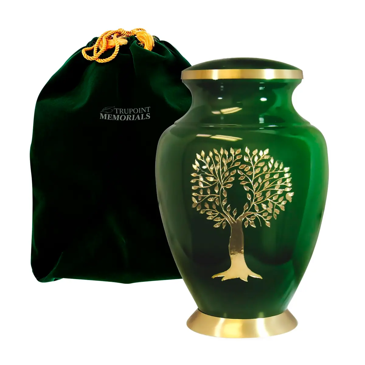 Trupoint Memorials Cremation Urns Tree of Life Large Green | Handcrafted Brass Adult & Pet Urn - main product image