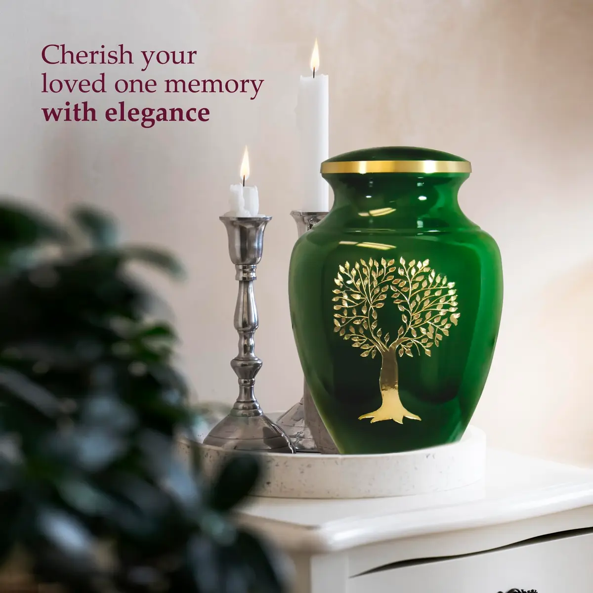 Trupoint Memorials Cremation Urns Tree of Life Large Green | Handcrafted Brass Adult & Pet Urn - view 5