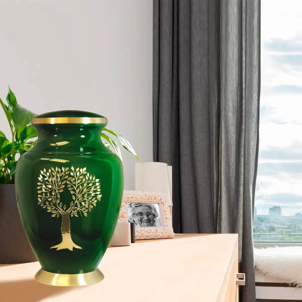 Trupoint Memorials Cremation Urns Tree of Life Large Green | Handcrafted Brass Adult & Pet Urn - view 6