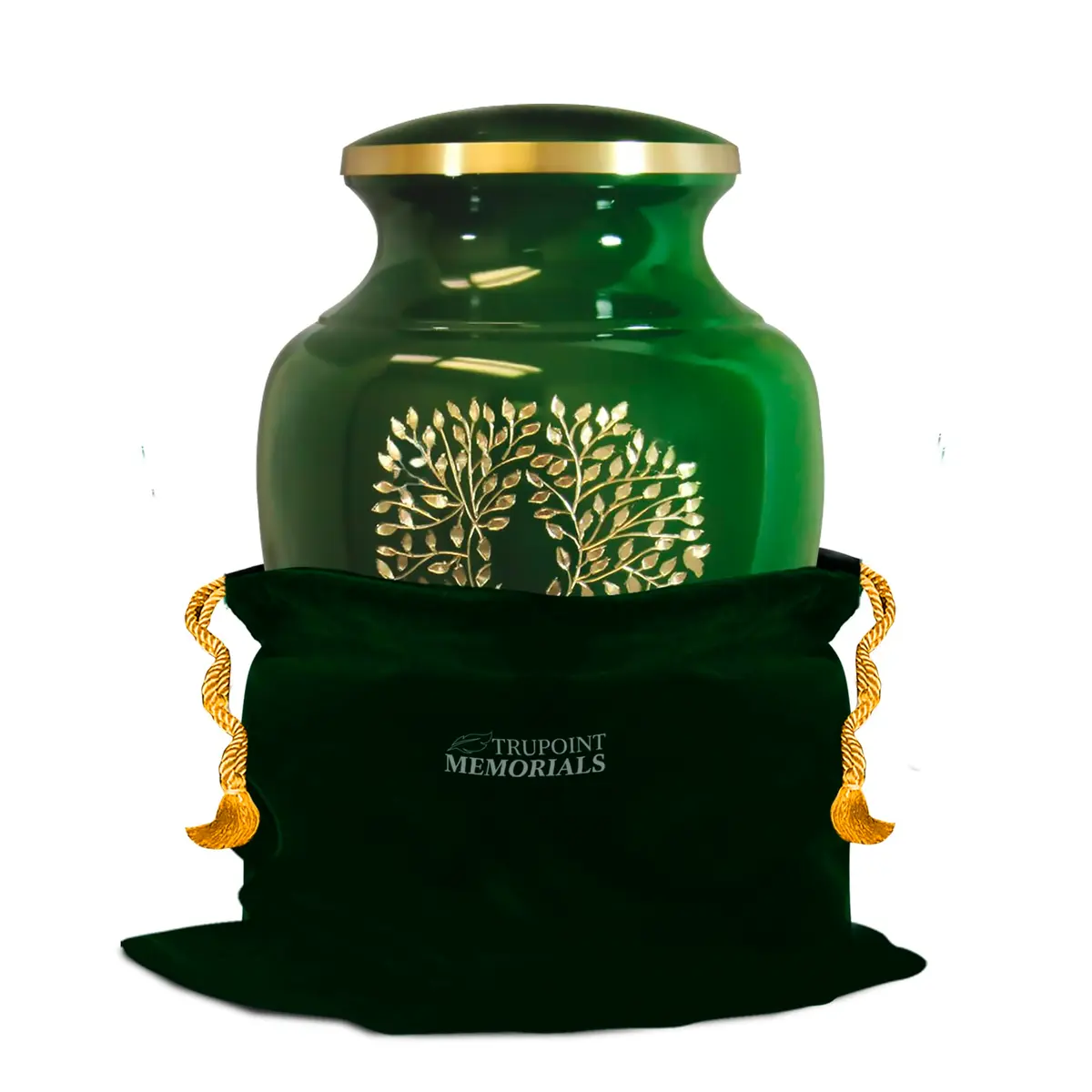 Trupoint Memorials Cremation Urns Tree of Life Large Green | Handcrafted Brass Adult & Pet Urn - view 9