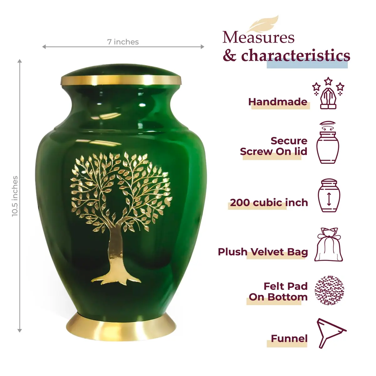 Trupoint Memorials Cremation Urns Tree of Life Large Green | Handcrafted Brass Adult & Pet Urn - view 2