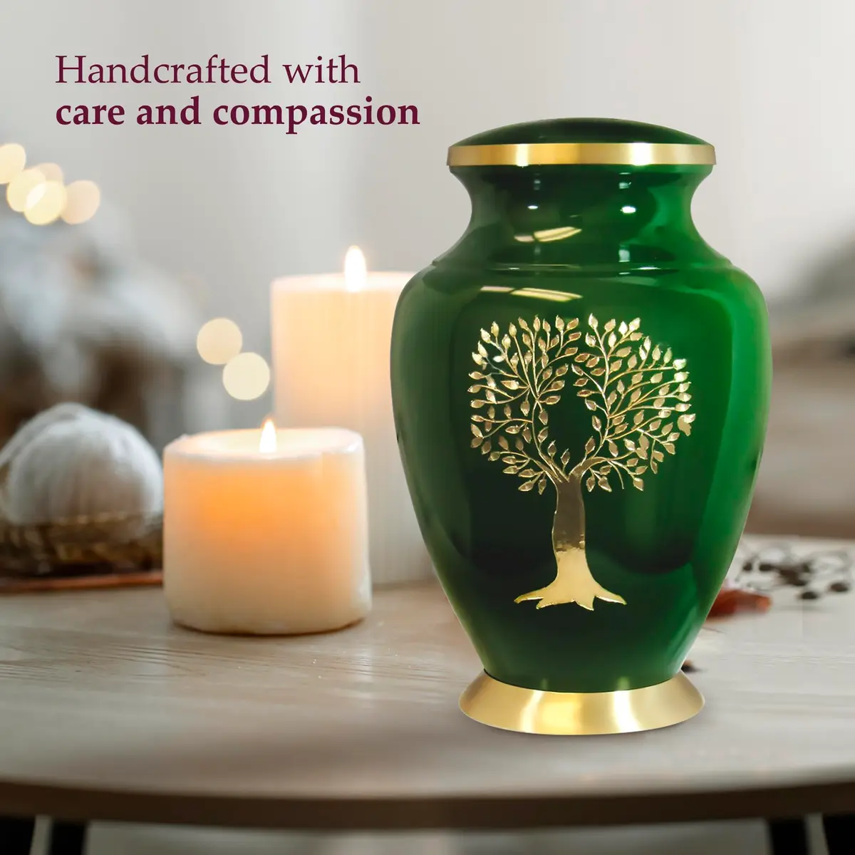 Trupoint Memorials Cremation Urns Tree of Life Large Green | Handcrafted Brass Adult & Pet Urn - view 3