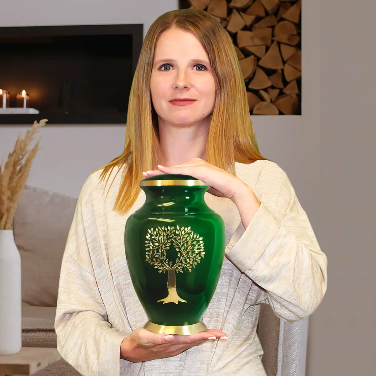 Trupoint Memorials Cremation Urns Tree of Life Large Green | Handcrafted Brass Adult & Pet Urn - view 4