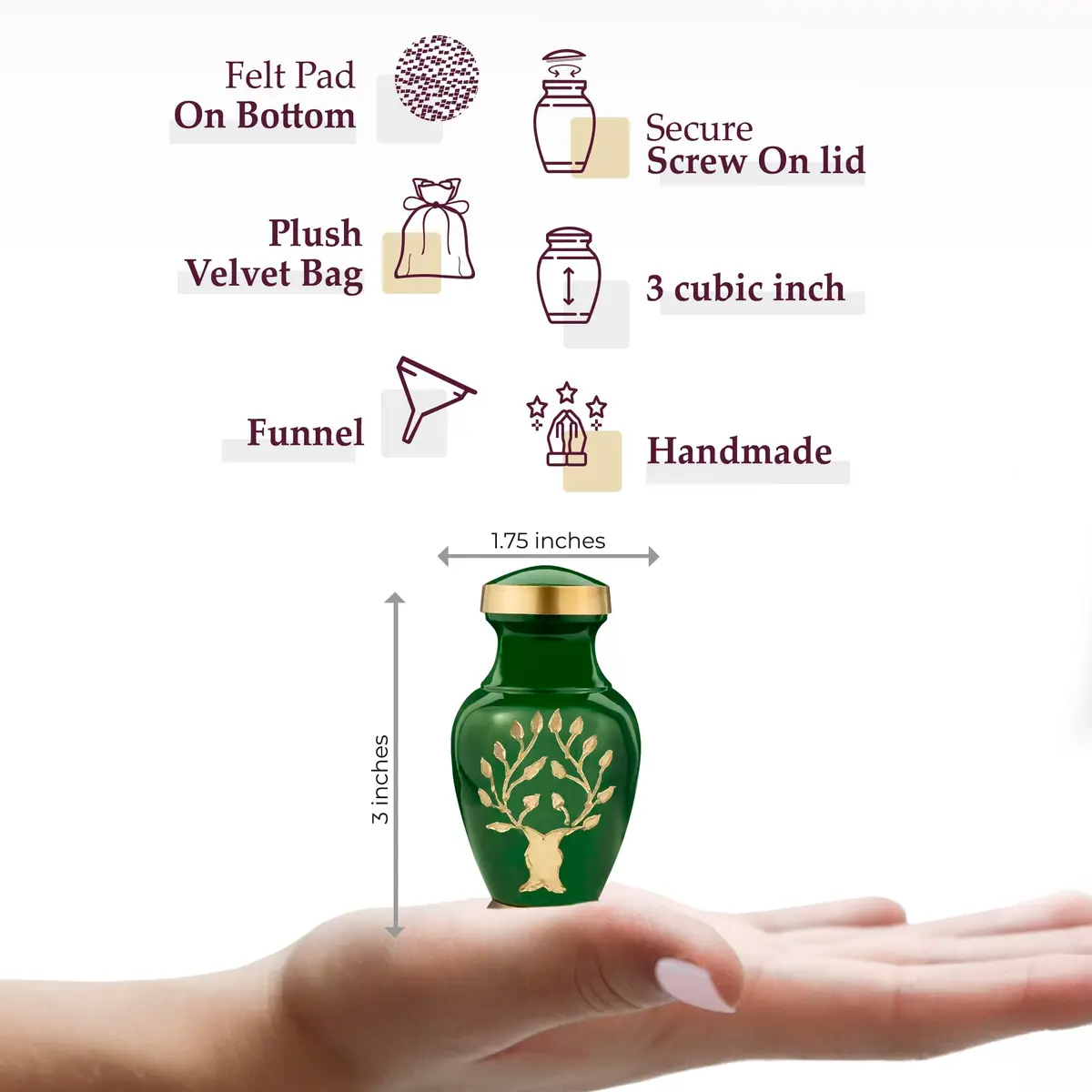 Trupoint Memorials Small Urn for Human Ashes | Tree of Life Keepsake, Green - view 2