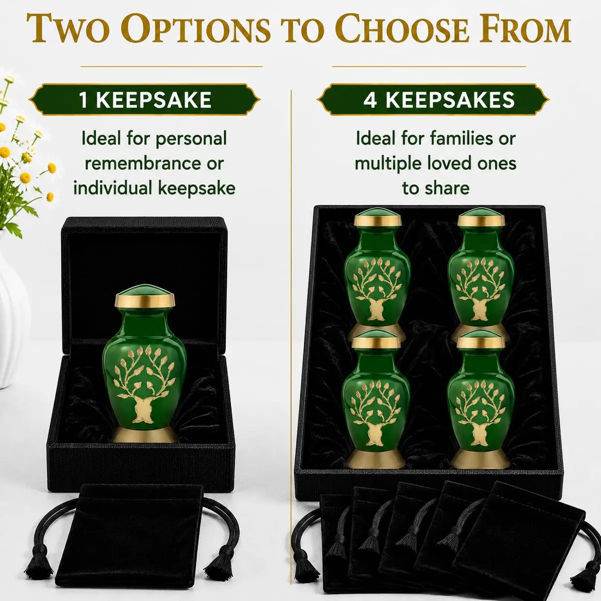 Trupoint Memorials Small Urn for Human Ashes | Tree of Life Keepsake, Green - view 3