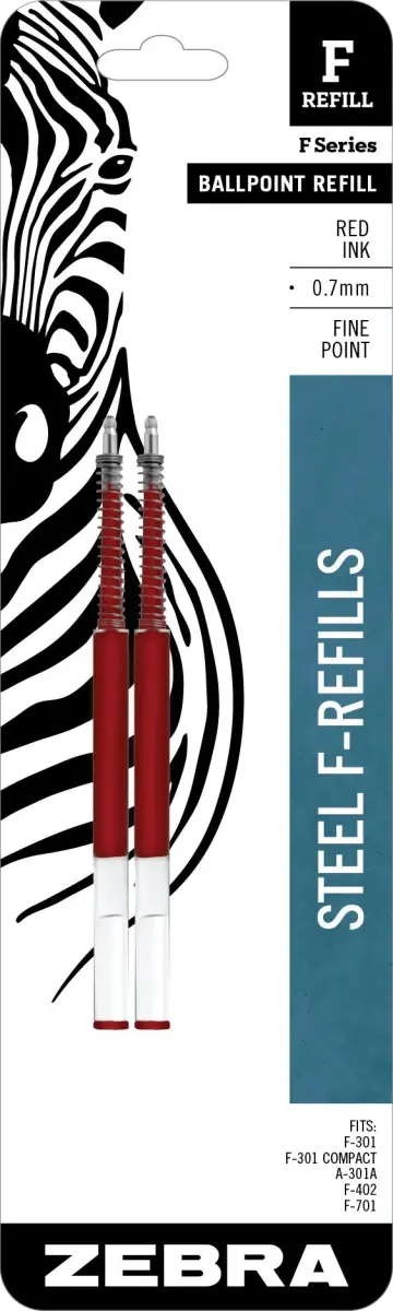 Zebra Pen Red Ballpoint Pen Refill 0.7mm Fine Point (2-Pack) | Smooth Ink Flow for F-Series Pens - main product image