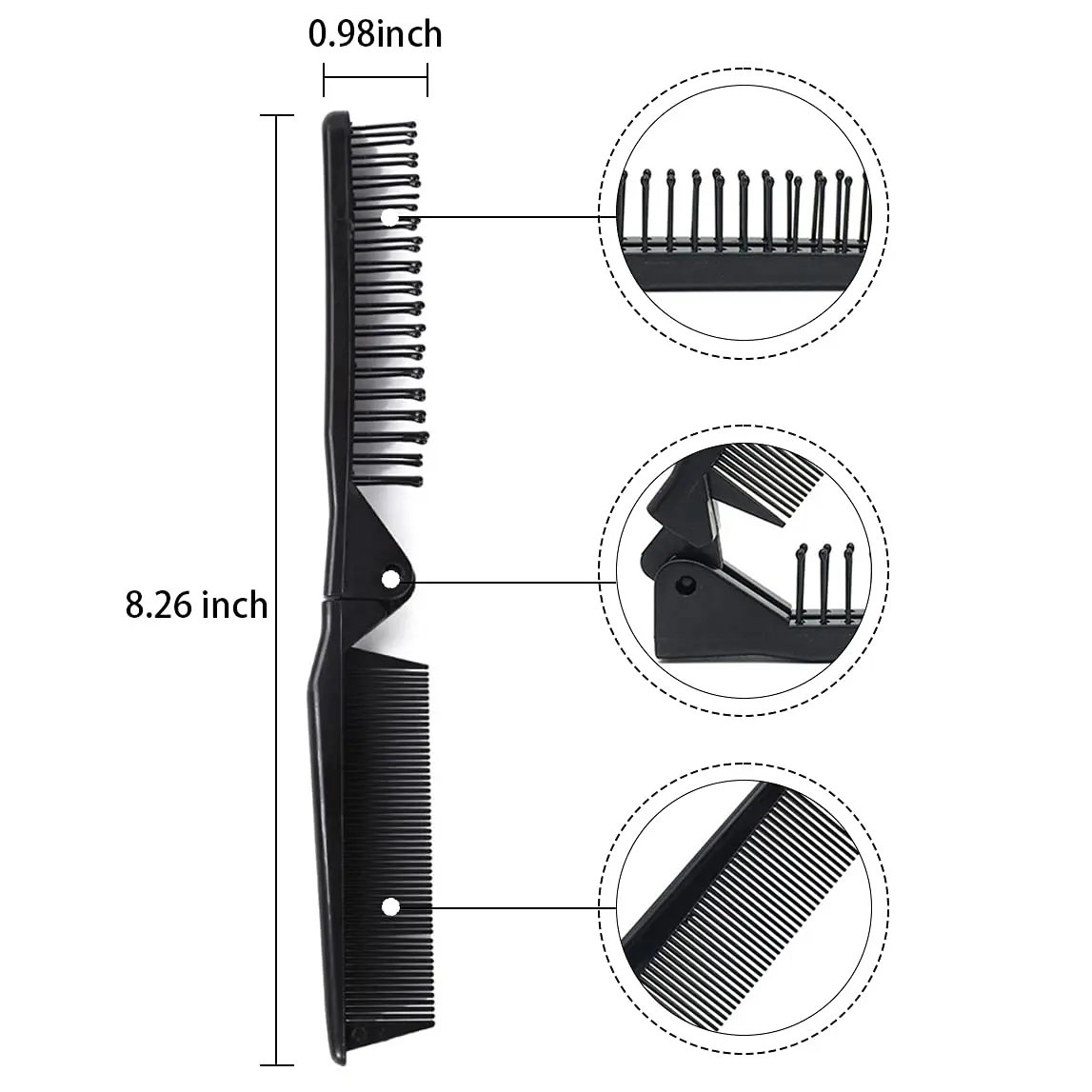 Louise Maelys Folding Hair Brush Black | Pocket Travel Comb for Thick, Curly, Straight Hair - view 2