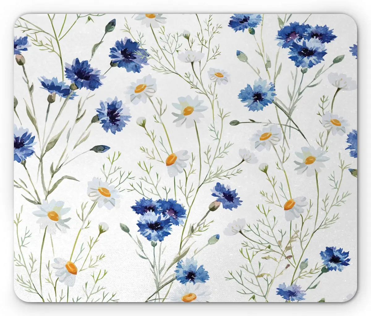 Lunarable Watercolor Flower Mouse Pad, Rectangle, Non-Slip Rubber, Standard Size, Sage Green Marigold Blue | Floral Art for Office & Home - main product image