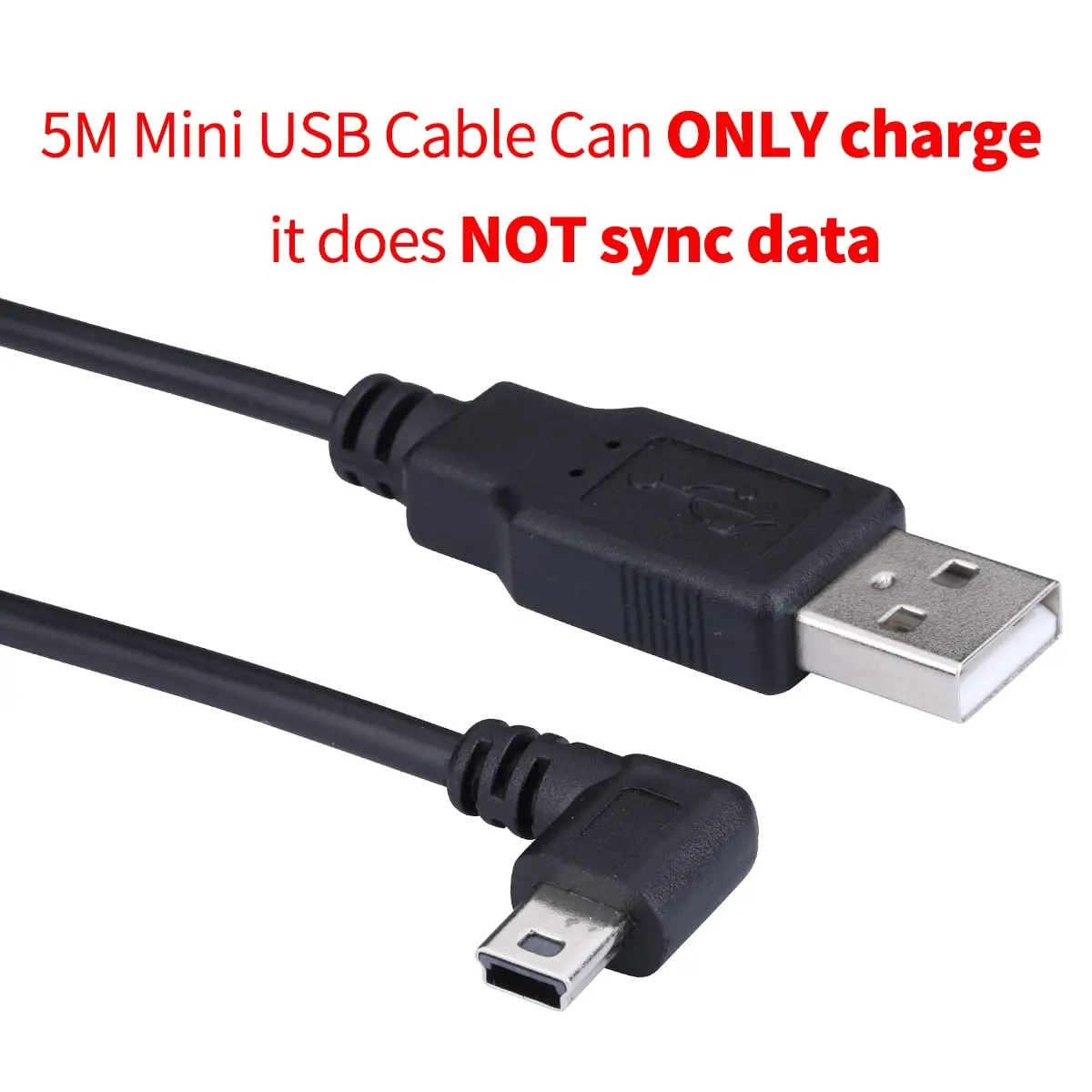 LARRITS 5M (16.4ft) USB 2.0 to Mini USB Cable | Left Angle Power Charge Cord for Dash Cams & GPS - view 3
