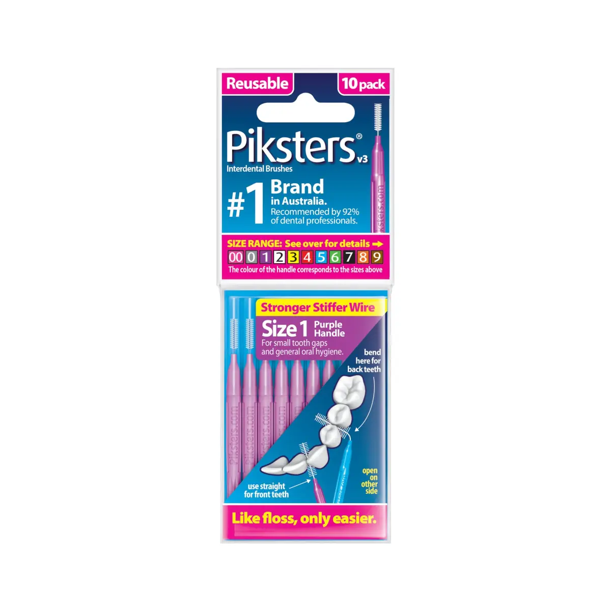 Piksters Interdental Brush Size 1 Purple 10 Pack | Dentist Recommended for Tight Gaps - main product image