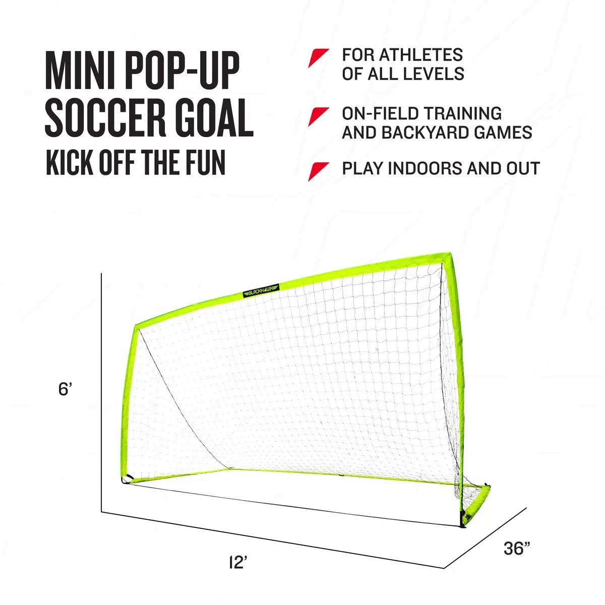 Franklin Sports Blackhawk Portable Soccer Goal, Optic Yellow, 12' x 6' | Lightweight Fiberglass Frame for Backyard & Travel - view 2