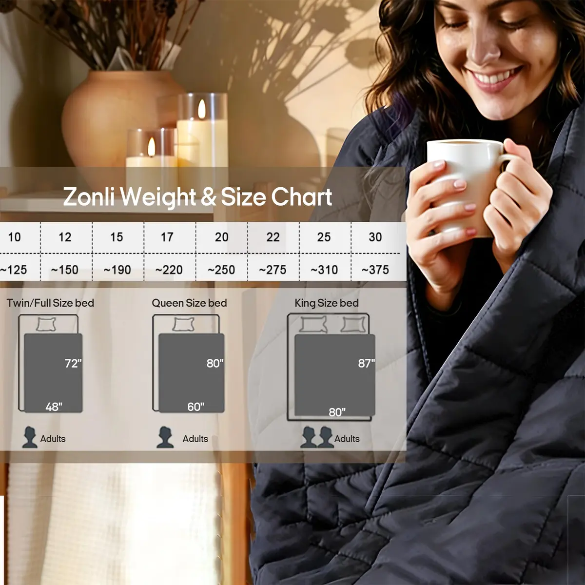 ZonLi Weighted Blanket for Adults 60"x80" | Queen Size Cooling Heavy Blanket with Premium Glass Beads - view 9