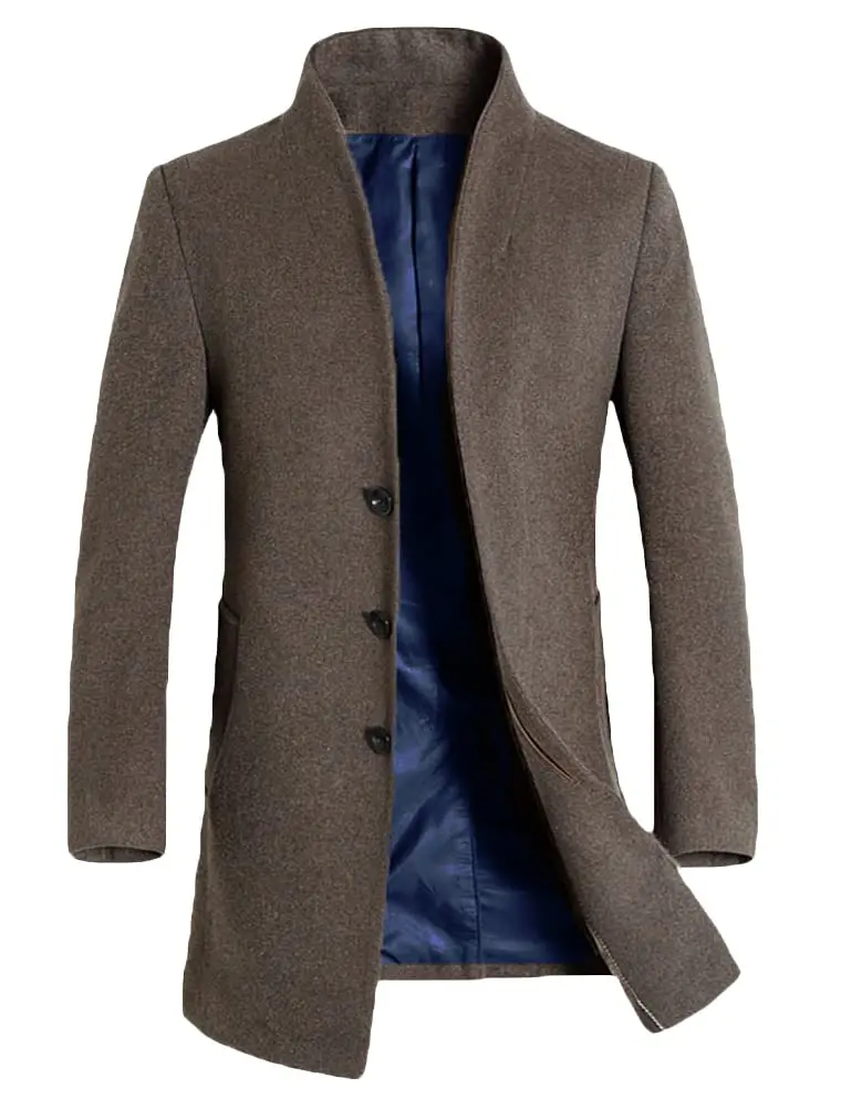 Lavnis Men's Wool Blend Trench Coat Slim Fit Overcoat Khaki 1.11 kg (2.45 lb) | Classic Winter Style for India - main product image