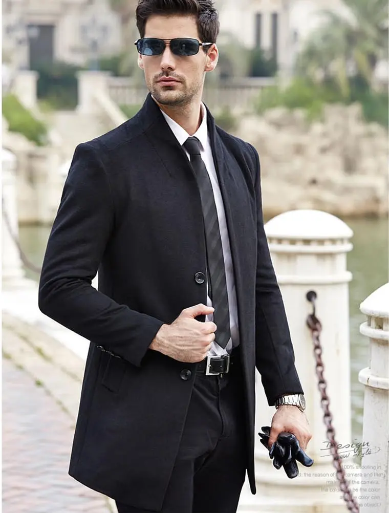 Lavnis Men's Trench Coat Wool Blend Overcoat Slim Fit XL | Elegant Winter Topcoat - view 2