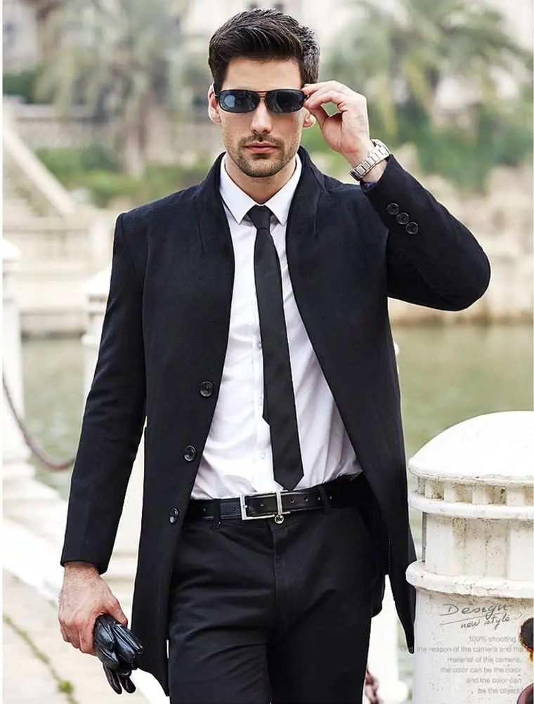 Lavnis Men's Trench Coat Wool Blend Overcoat Slim Fit XL | Elegant Winter Topcoat - view 3