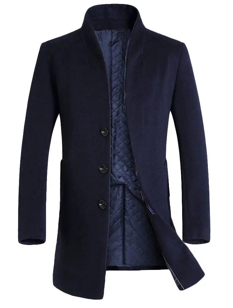Lavnis Men's Wool Blend Trench Coat Slim Fit Overcoat Navy-2 XL | Classic Style for Indian Winters - main product image