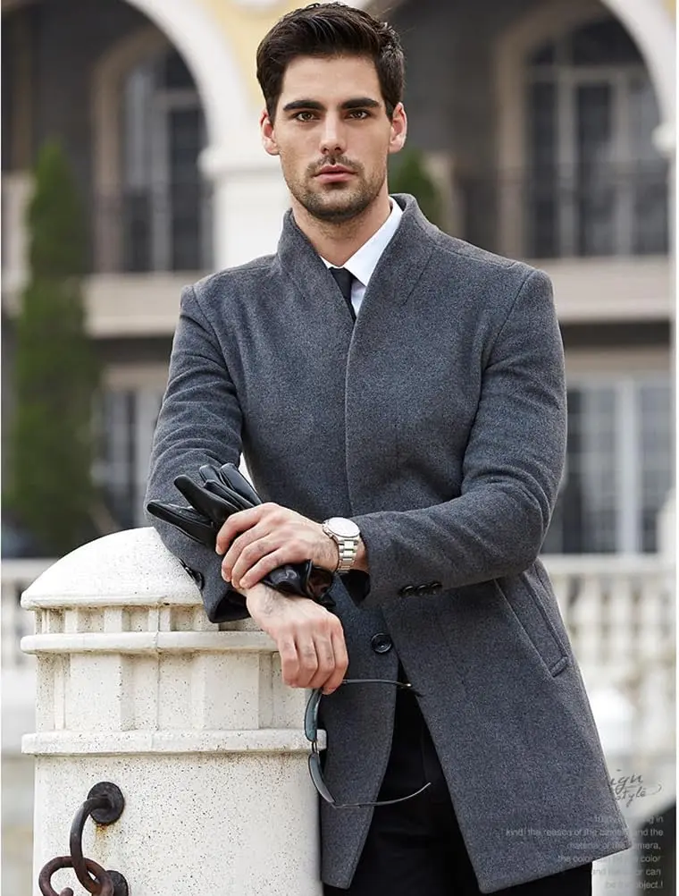 Lavnis Men's Trench Coat Wool Blend Overcoat Slim Fit Topcoat, Gray-2, M | Elegant Fall & Winter Outerwear - view 2
