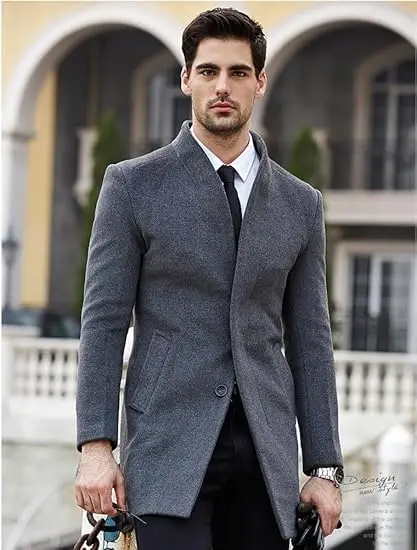 Lavnis Men's Trench Coat Wool Blend Overcoat Slim Fit Topcoat, Gray-2, M | Elegant Fall & Winter Outerwear - view 3