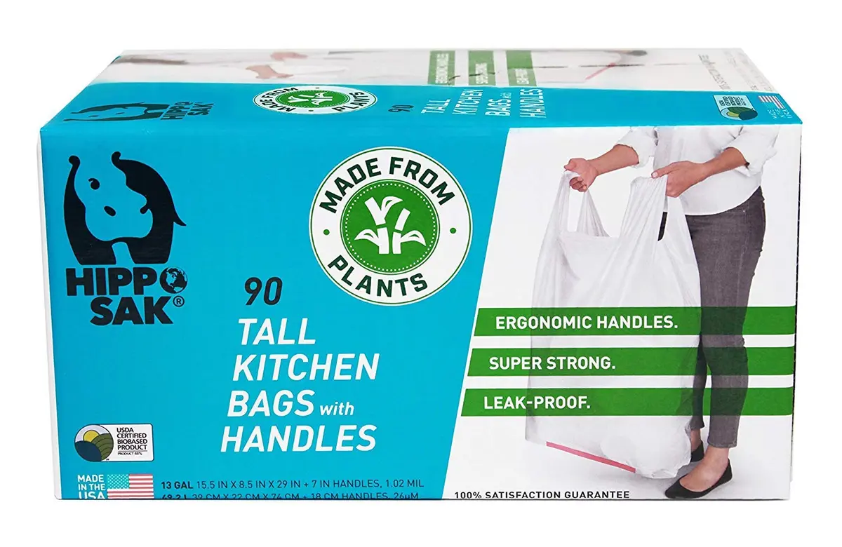 Hippo Sak 13 Gallon Tall Kitchen Trash Bags | Plant Based Leak Proof Handles - main product image