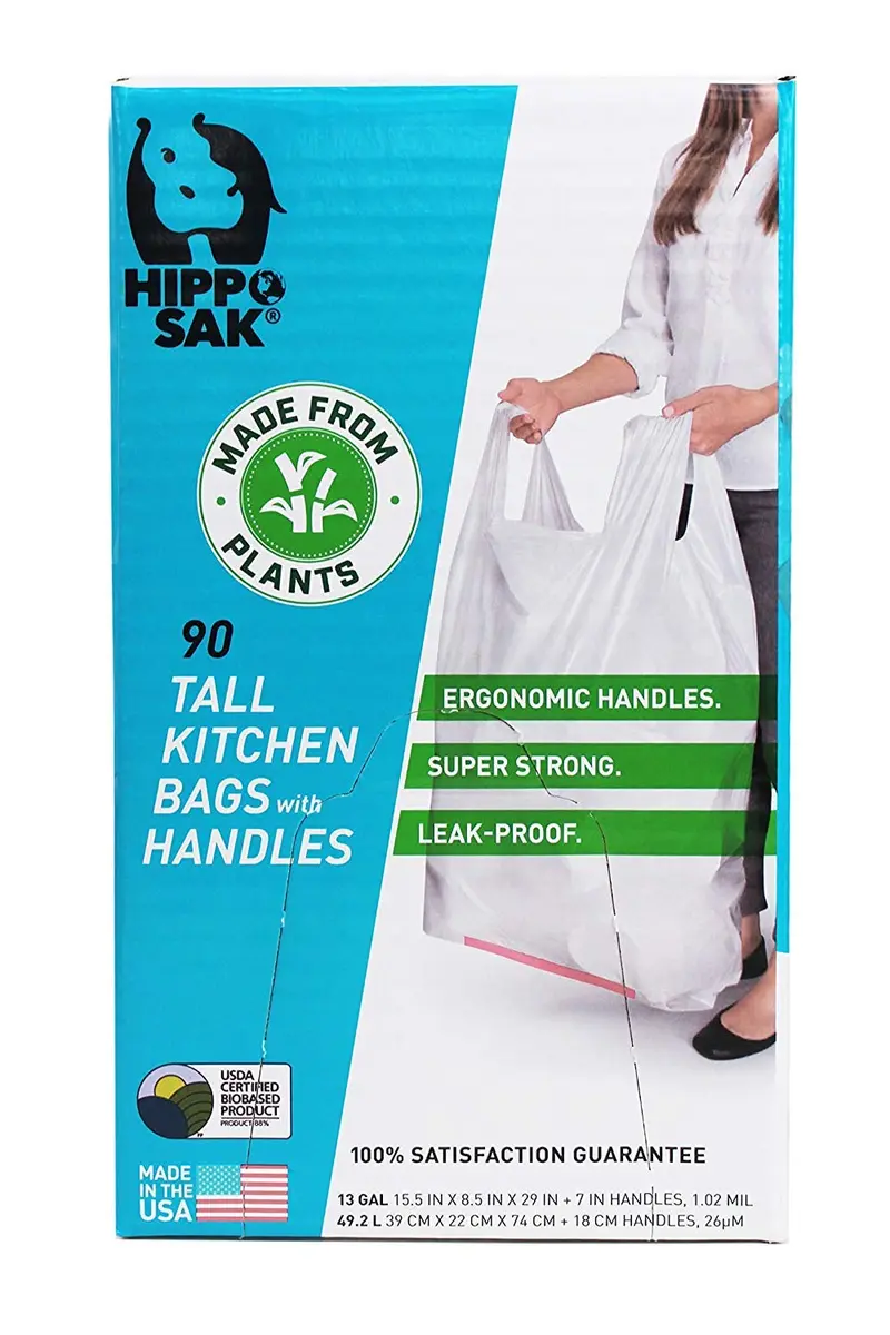 Hippo Sak 13 Gallon Tall Kitchen Trash Bags | Plant Based Leak Proof Handles - view 2