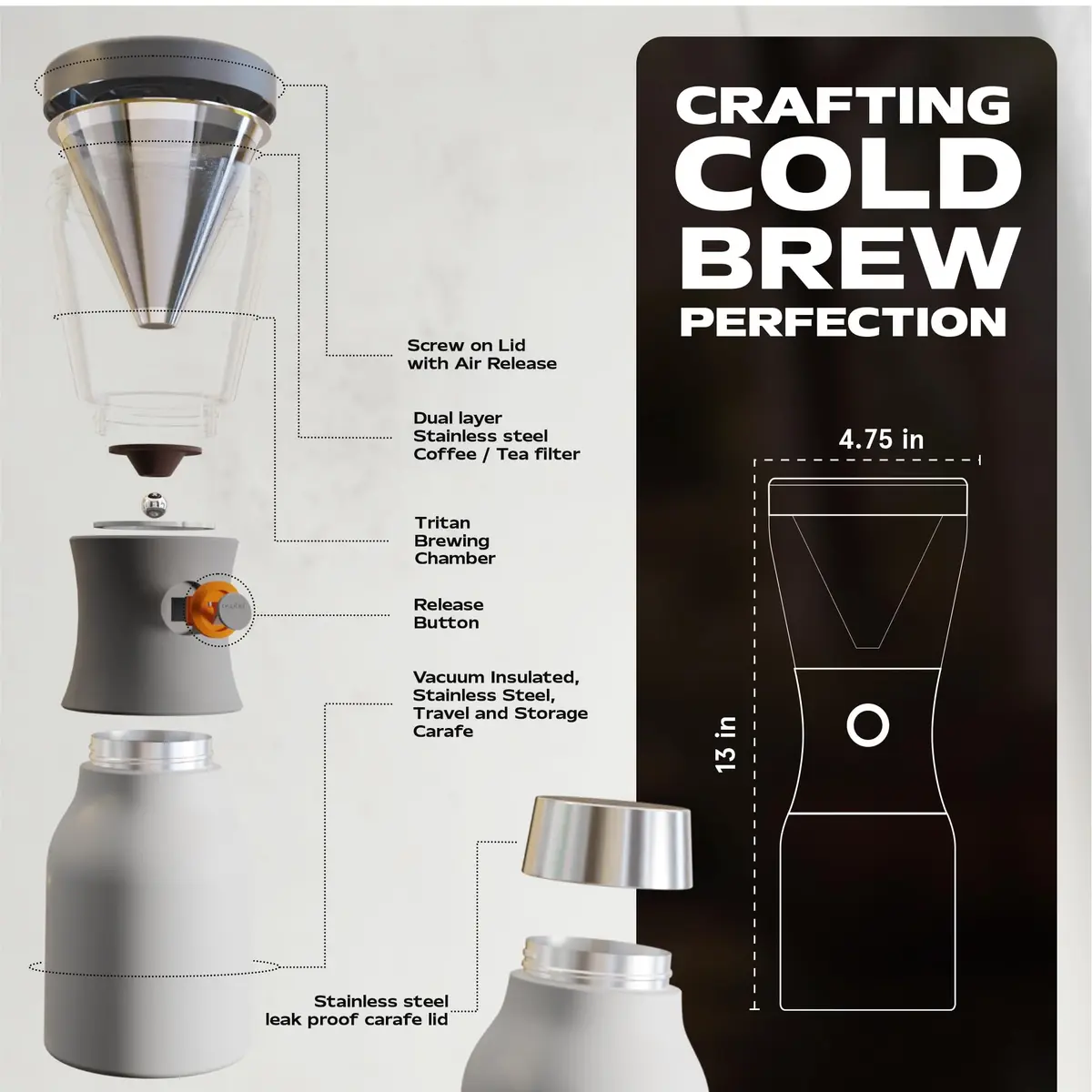 asobu Cold Brew Coffee Maker 40oz | Award-Winning Portable Insulated Brewer with Stainless Steel Carafe - view 7