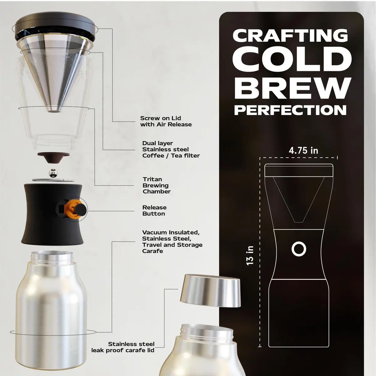 asobu Cold Brew Coffee Maker 40oz | Award-Winning Insulated Cold Brewer with Stainless Steel Carafe - view 7