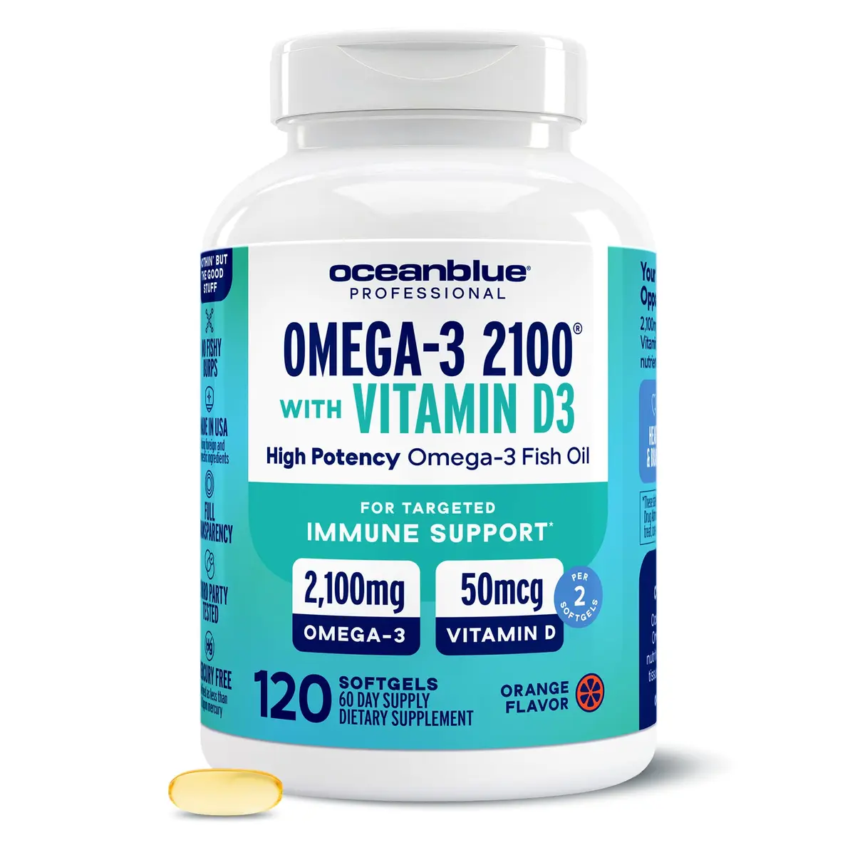 Oceanblue Omega-3 with Vitamin D3 120 Softgels | Triple Strength Fish Oil + Vitamin D3 Support - main product image