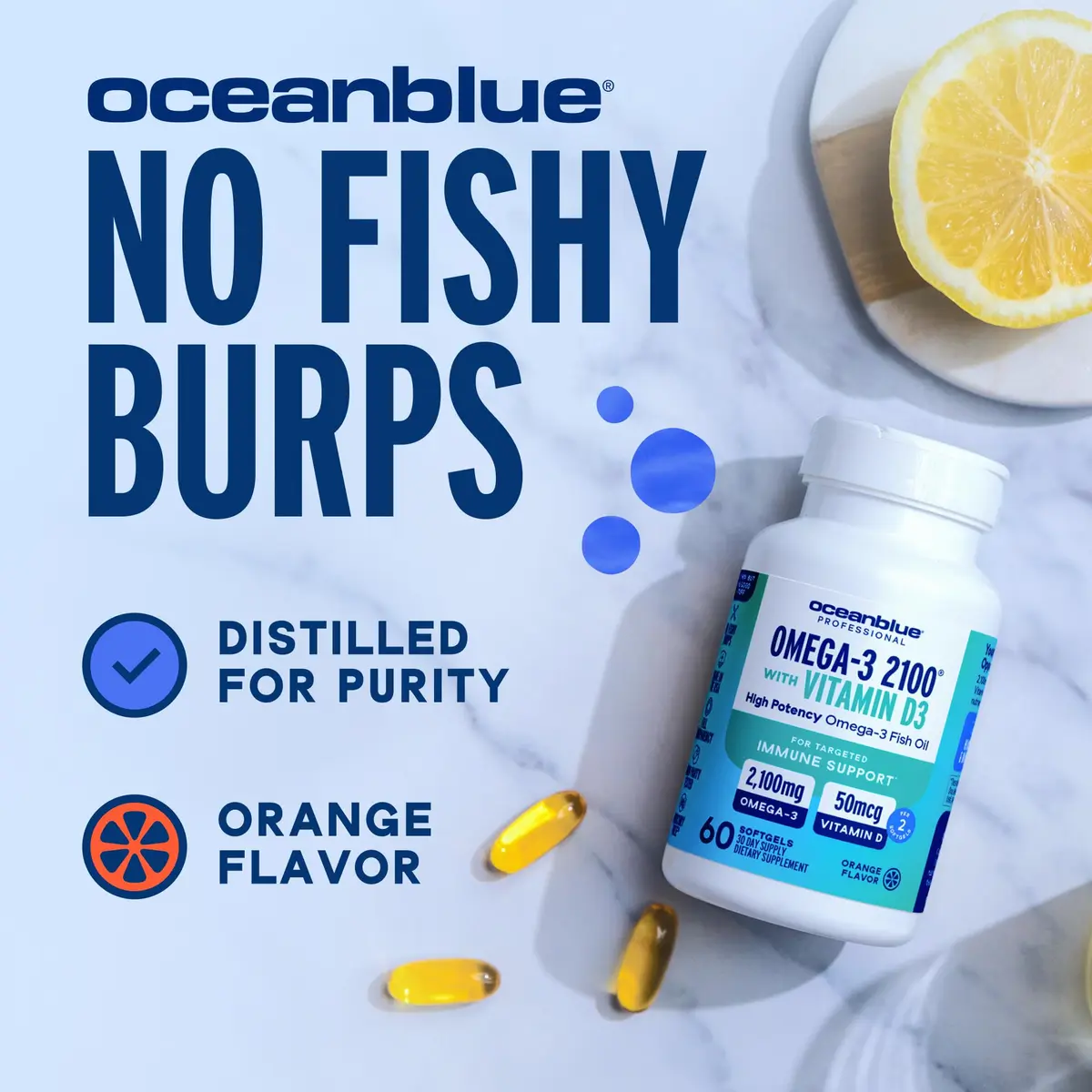 Oceanblue Omega-3 with Vitamin D3 120 Softgels | Triple Strength Fish Oil + Vitamin D3 Support - view 5