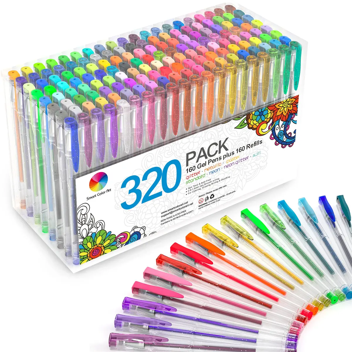 Smart Color Art Gel Pens Set 320 Pack | 160 Colors, 160 Refills, Smooth Ink, Vibrant Rainbow for Adult Coloring - main product image