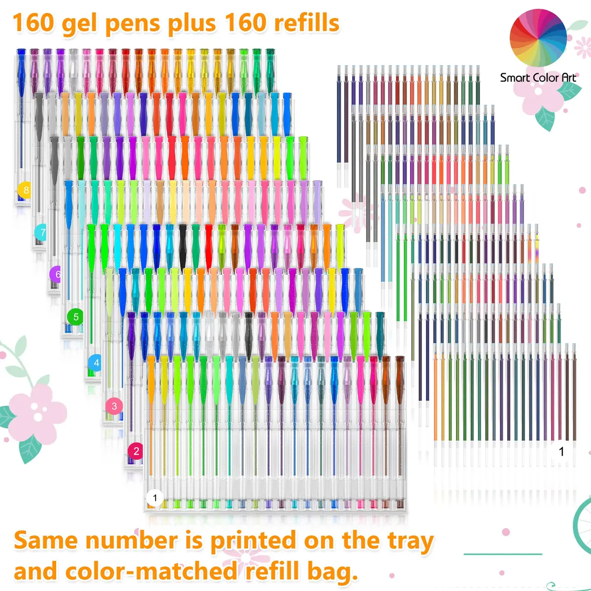 Smart Color Art Gel Pens Set 320 Pack | 160 Colors, 160 Refills, Smooth Ink, Vibrant Rainbow for Adult Coloring - view 2
