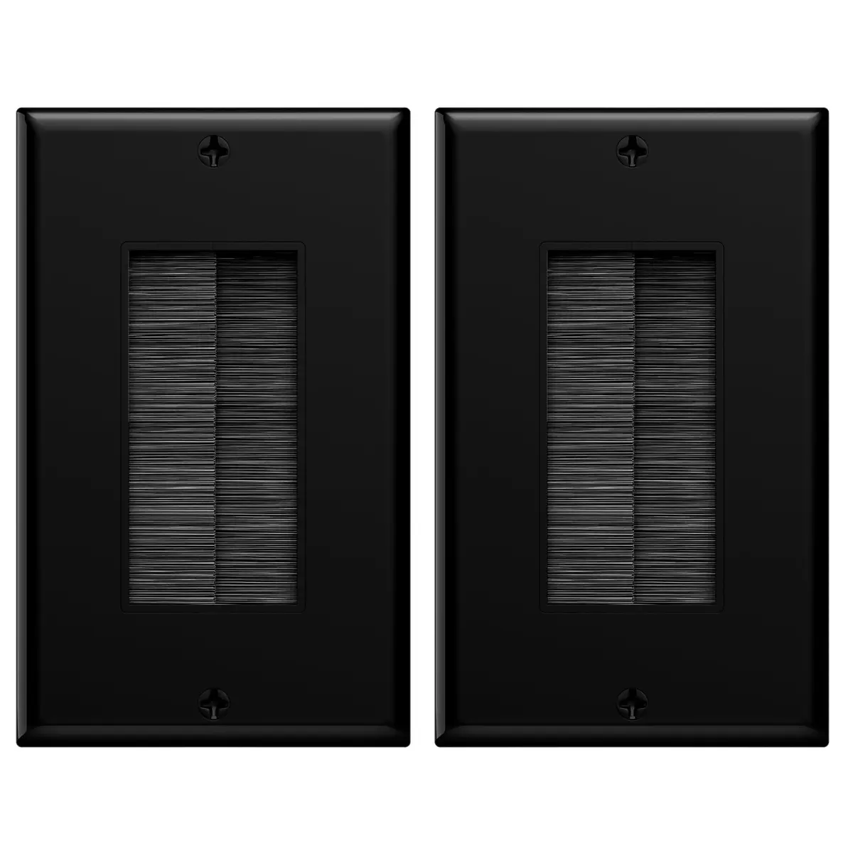 VCE Brush Wall Plate for Low Voltage Cables, Black, 2-Pack | Single Gang Decorator Cover for TV Mounts - main product image