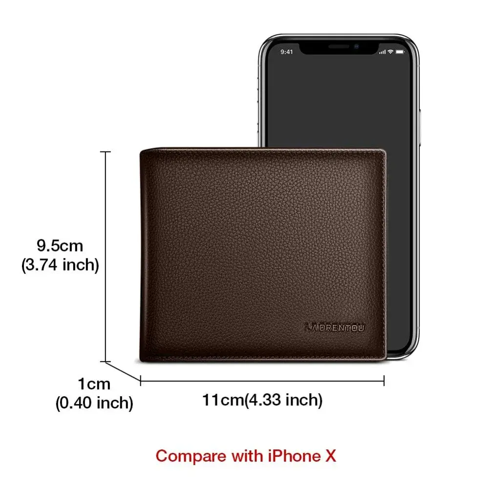 LAORENTOU Men's Genuine Leather Bifold Wallet with Zipper Coin Pocket | Dark Brown, 11.7cm (4.6in) - view 2