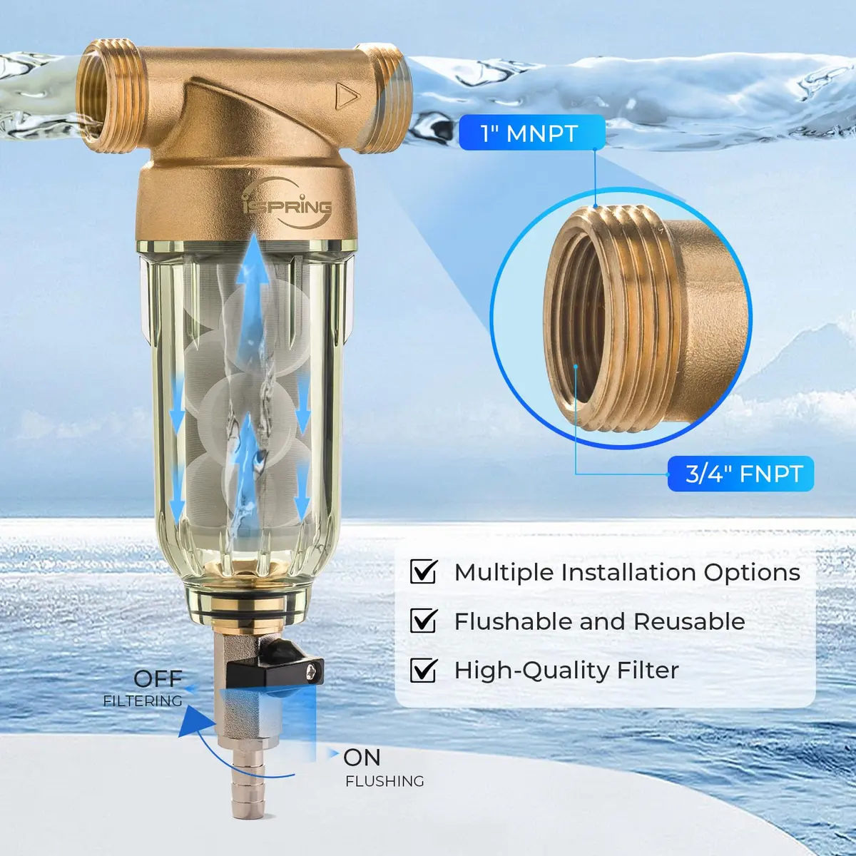 iSpring WSP-50SL Spin Down Sediment Filter 50 Micron (9" H x 3.5" W) | Protects Finer Filters & Appliances - view 4