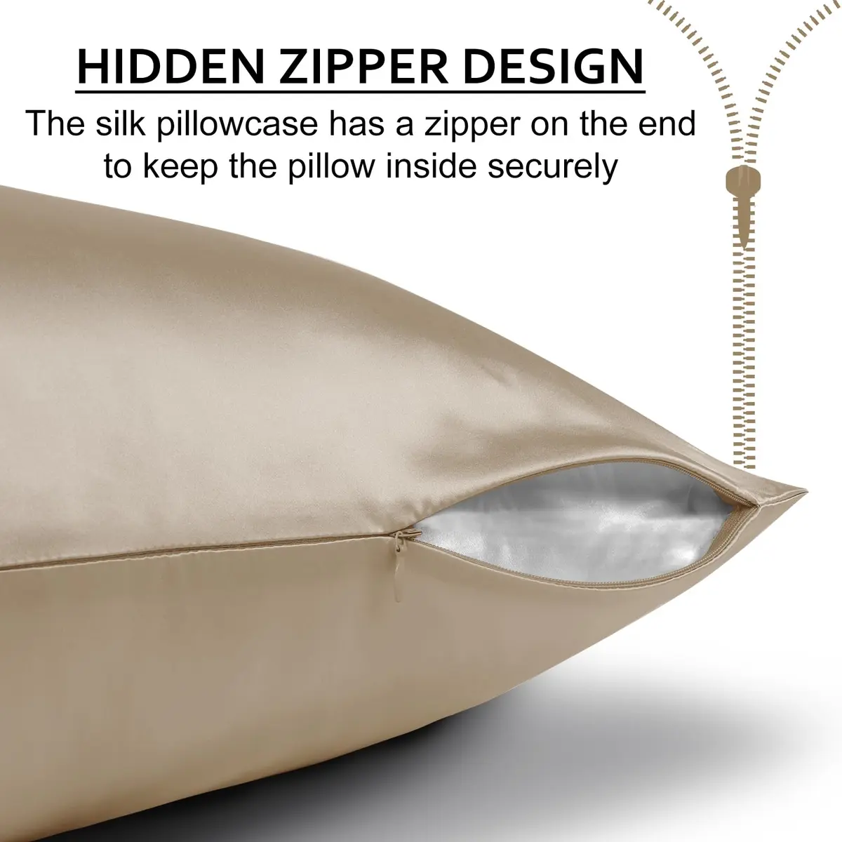 Ravmix 21 Momme 100% Mulberry Silk Pillow Case Standard 20x26 inches, Taupe | Frizz-Free Hair & Skin Care, Breathable & Cooling - view 6